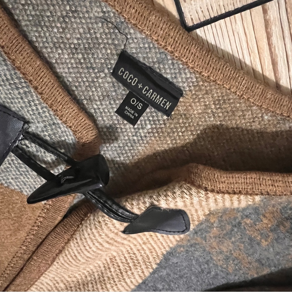 Coco + Carmen Brown and Gray Patchwork Cape - image 3